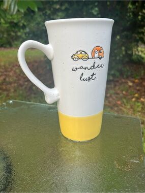Sheffield Home White and Yellow "Wander Lust" Tall Ceramic Mug